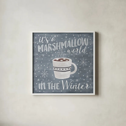 Cozy Winter VII by Laura Marshall. Shown in a crisp white glass frame for a clean and minimalist style. Available as an archival giclee rolled canvas, fine art paper, or poster print. SKU 30704a.