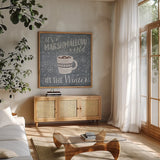 Cozy Winter VII by Laura Marshall. Shown in a natural wood frame in a cozy modern living room. Available as an archival giclee rolled canvas, fine art paper, or poster print. SKU 30704a.