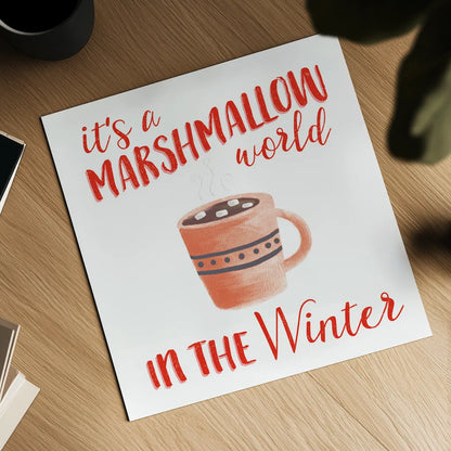 Cozy Winter VII Red by Laura Marshall. Shown as a detailed flat fine art print, highlighting archival giclee quality. Available as an archival giclee rolled canvas, fine art paper, or poster print. SKU 75727a.