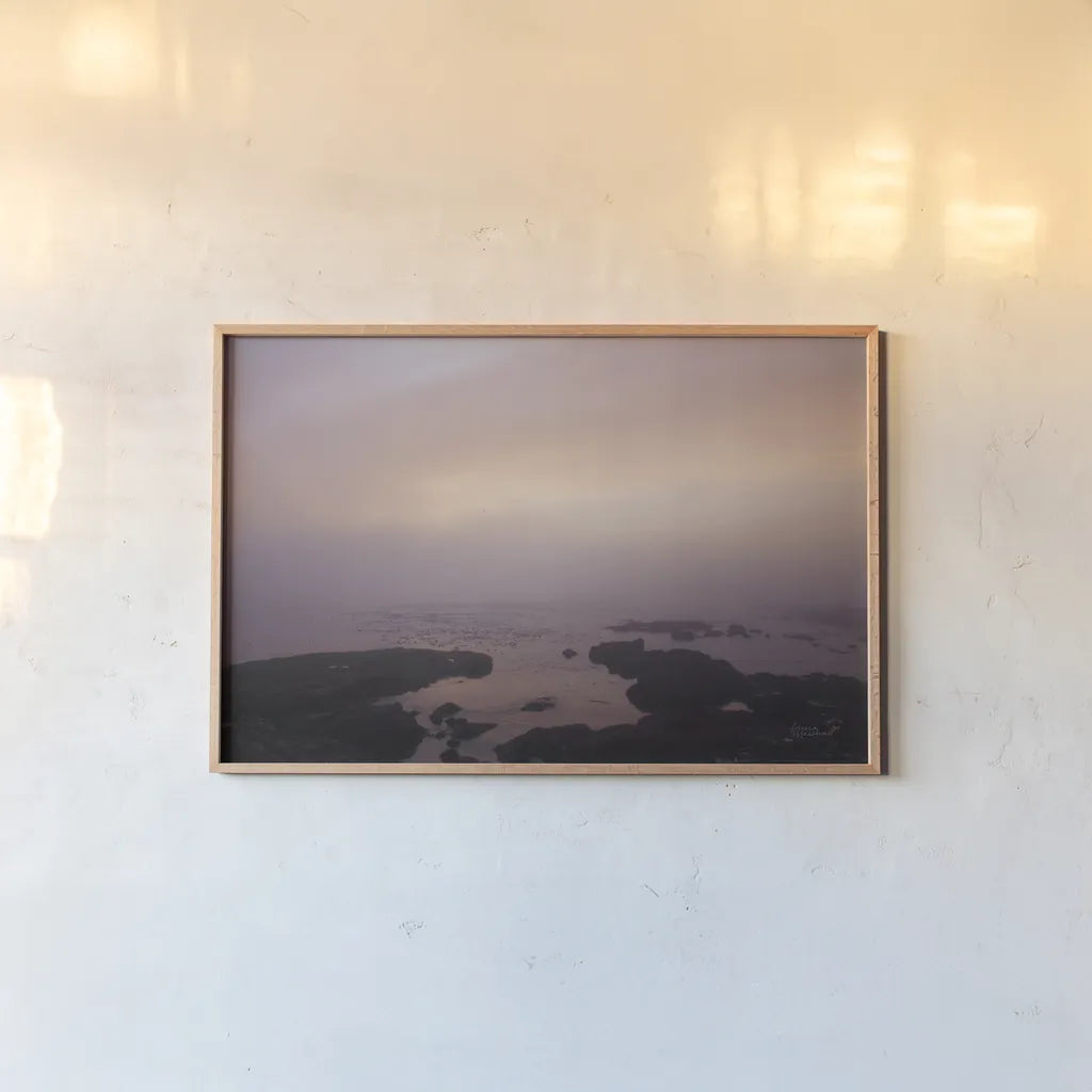 Crescent Bay I by Laura Marshall. shown as a paper print in a natural frame. Available as a archival giclee rolled canvas, fine art paper, or poster print. SKU 42967i.
