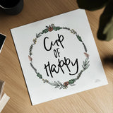 Cup of Happy by Laura Marshall. Shown as a detailed flat fine art print, highlighting archival giclee quality. Available as an archival giclee rolled canvas, fine art paper, or poster print. SKU 55537a.