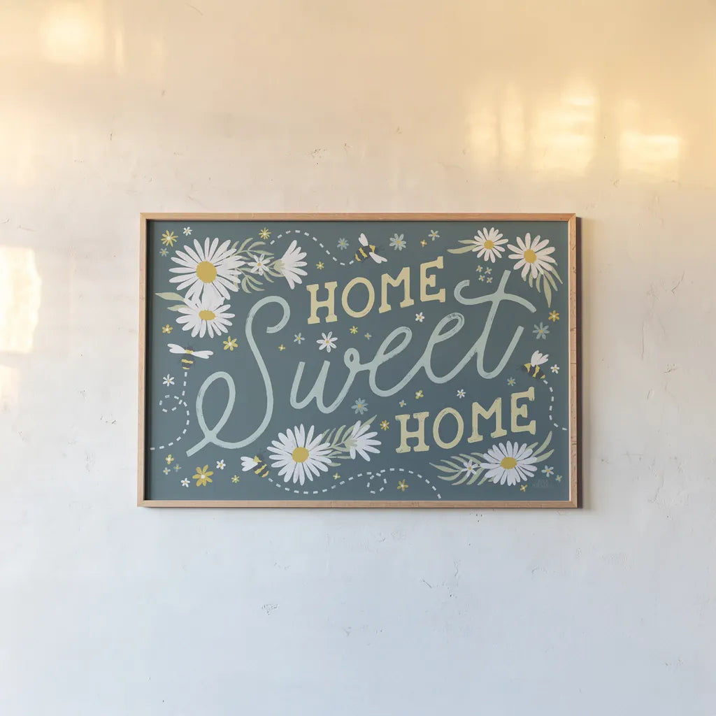 Daisy Garden I by Laura Marshall. shown as a paper print in a natural frame. Available as a archival giclee rolled canvas, fine art paper, or poster print. SKU 80453i.