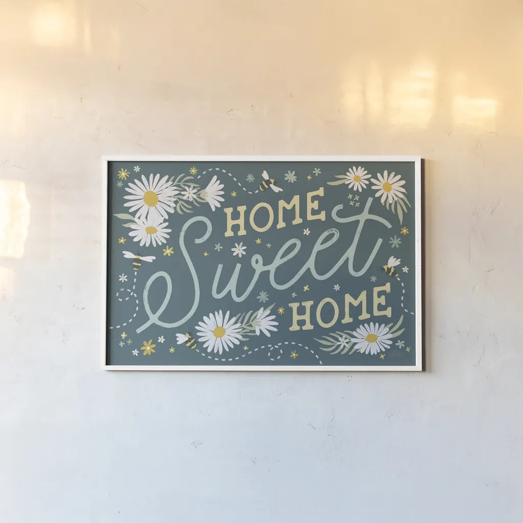 Daisy Garden I by Laura Marshall. shown as a paper print in a white frame. Available as a archival giclee rolled canvas, fine art paper, or poster print. SKU 80453i.