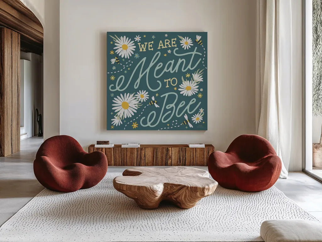 Daisy Garden III by Laura Marshall. Shown as extra-large giant wall art in a modern living room. Available as an archival giclee rolled canvas, fine art paper, or poster print. SKU 80455a.