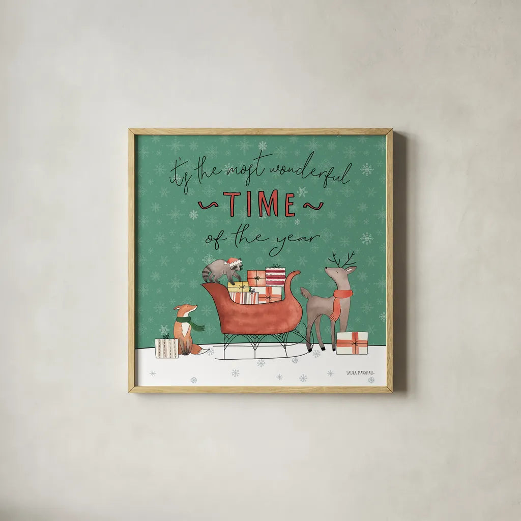 December 25th III by Laura Marshall. Shown in a natural wood glass frame for a timeless modern aesthetic. Available as an archival giclee rolled canvas, fine art paper, or poster print. SKU 52123a.