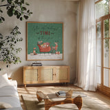 December 25th III by Laura Marshall. Shown in a natural wood frame in a cozy modern living room. Available as an archival giclee rolled canvas, fine art paper, or poster print. SKU 52123a.