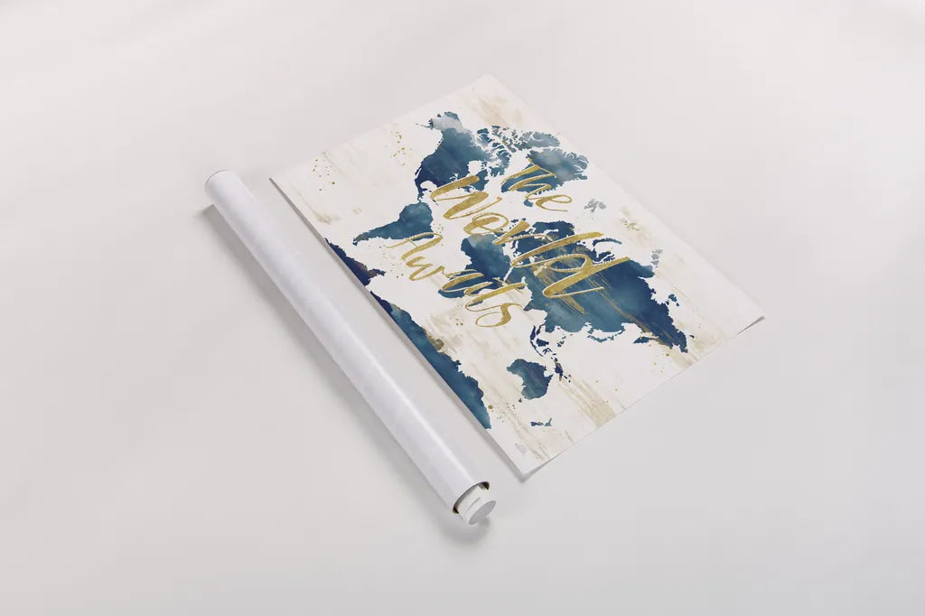 Desert Blooms Abstact Map The World by Laura Marshall. shown as a rolled paper print. Available as archival giclee rolled canvas, fine art paper, or poster print. SKU 68566i.