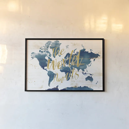 Desert Blooms Abstact Map The World by Laura Marshall. shown as a paper print in a black flame. Available as a archival giclee rolled canvas, fine art paper, or poster print. SKU 68566i.