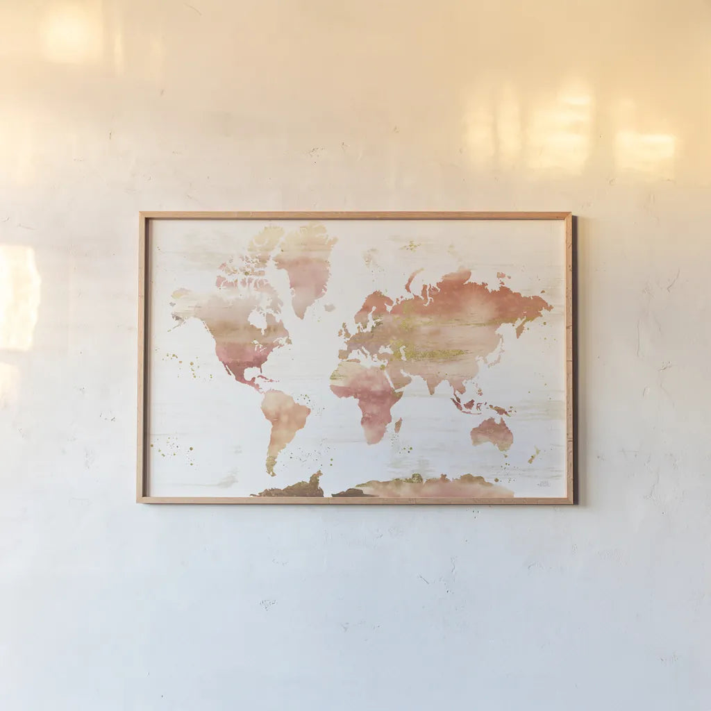 Desert Blooms Abstract Map by Laura Marshall. shown as a paper print in a natural frame. Available as a archival giclee rolled canvas, fine art paper, or poster print. SKU 67448i.