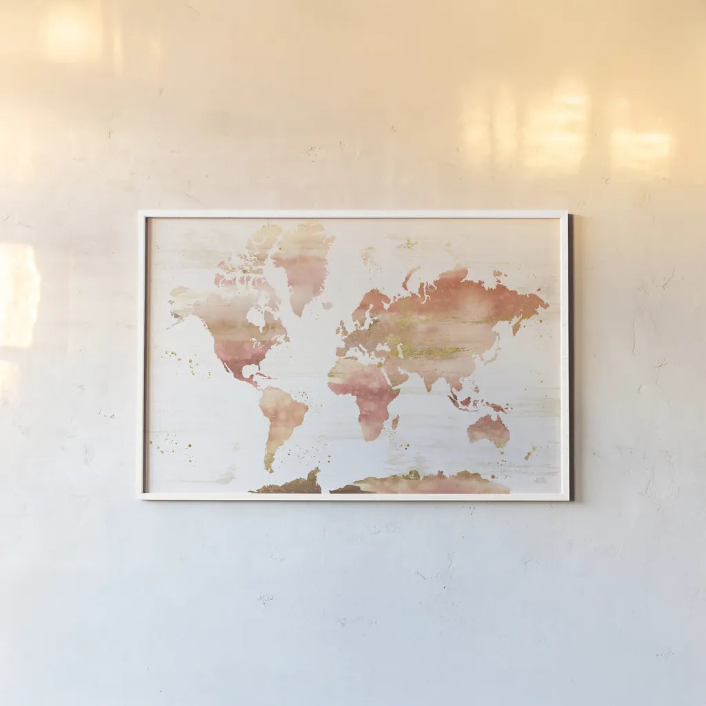 Desert Blooms Abstract Map by Laura Marshall. shown as a paper print in a white frame. Available as a archival giclee rolled canvas, fine art paper, or poster print. SKU 67448i.