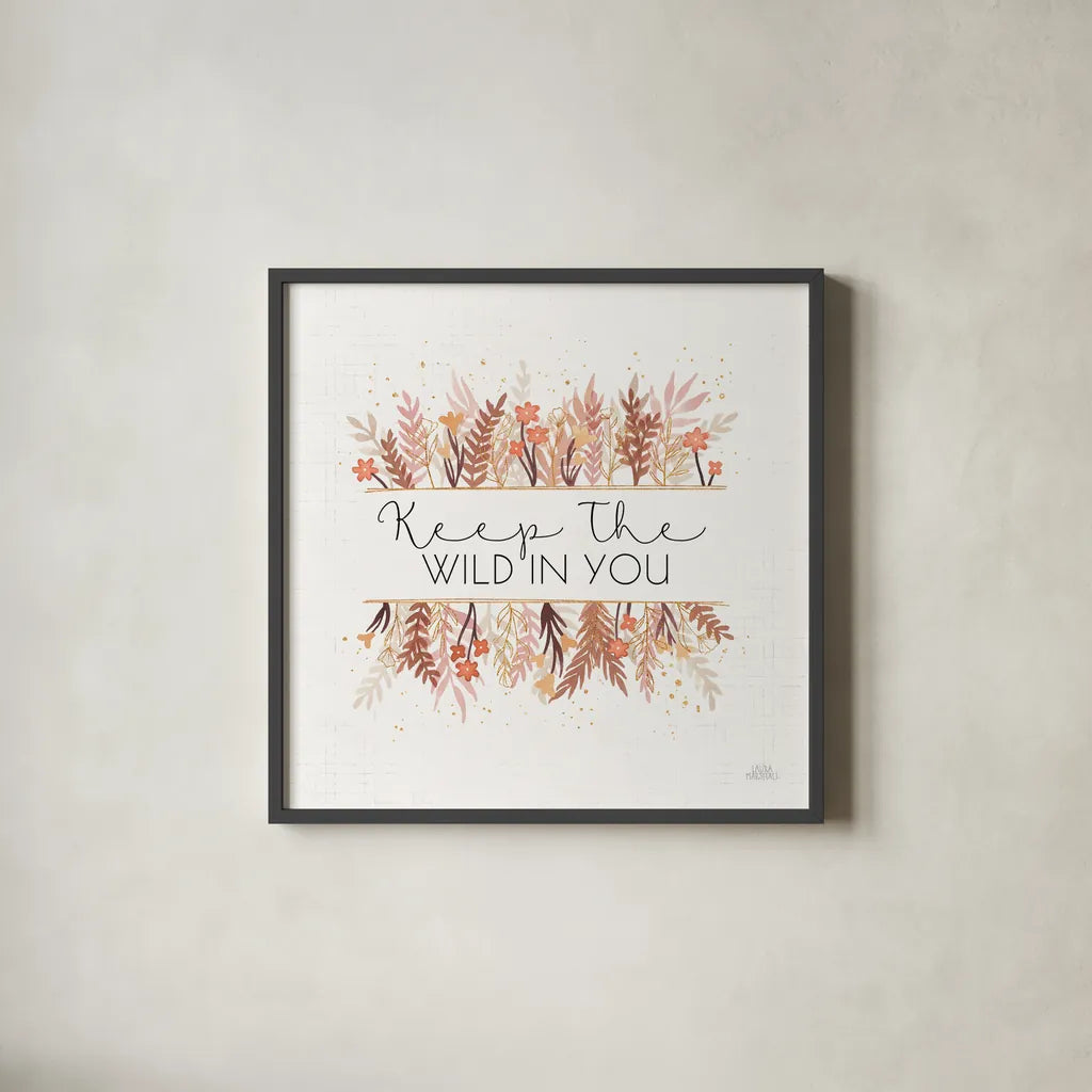 Desert Blooms I by Laura Marshall. Shown in a sleek black glass frame for a contemporary gallery look. Available as an archival giclee rolled canvas, fine art paper, or poster print. SKU 64842a.