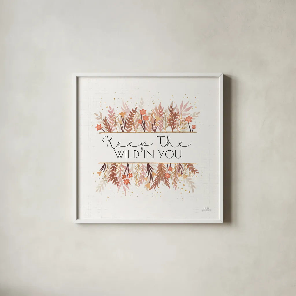 Desert Blooms I by Laura Marshall. Shown in a crisp white glass frame for a clean and minimalist style. Available as an archival giclee rolled canvas, fine art paper, or poster print. SKU 64842a.
