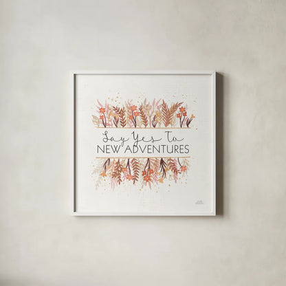 Desert Blooms II by Laura Marshall. Shown in a crisp white glass frame for a clean and minimalist style. Available as an archival giclee rolled canvas, fine art paper, or poster print. SKU 64843a.