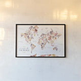 Desert Blooms Map by Laura Marshall. shown as a paper print in a black flame. Available as a archival giclee rolled canvas, fine art paper, or poster print. SKU 64850i.