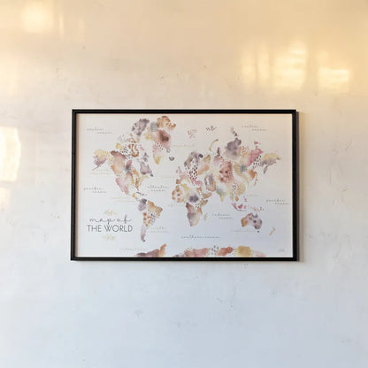 Desert Blooms Map by Laura Marshall. shown as a paper print in a black flame. Available as a archival giclee rolled canvas, fine art paper, or poster print. SKU 64850i.