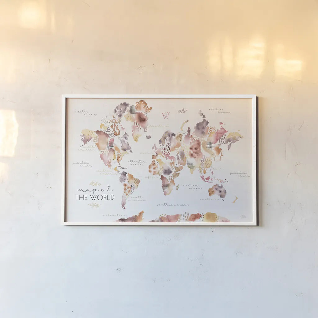 Desert Blooms Map by Laura Marshall. shown as a paper print in a white frame. Available as a archival giclee rolled canvas, fine art paper, or poster print. SKU 64850i.