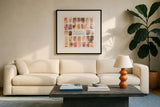 Desert Blooms V by Laura Marshall. Displayed in a glass frame with matte in a clean modern living room. Available as an archival giclee rolled canvas, fine art paper, or poster print. SKU 64846a.