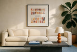 Desert Blooms VII by Laura Marshall. Displayed in a glass frame with matte in a clean modern living room. Available as an archival giclee rolled canvas, fine art paper, or poster print. SKU 67775a.