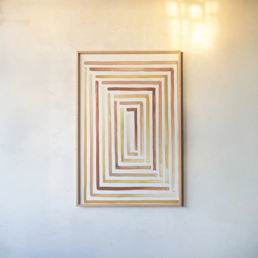 Desert Sunset II SP by Laura Marshall. shown as a paper print in a natural frame. Available as a archival giclee rolled canvas, fine art paper, or poster print. SKU 76896h.