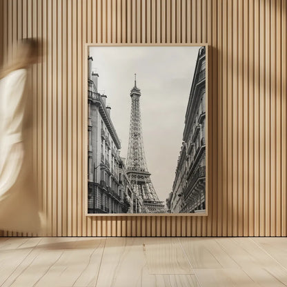 Eiffel Glimpse by Laura Marshall. shown as over sized large wall art. Available as an archival giclee rolled canvas, fine art paper, or poster print. SKU 25887h.