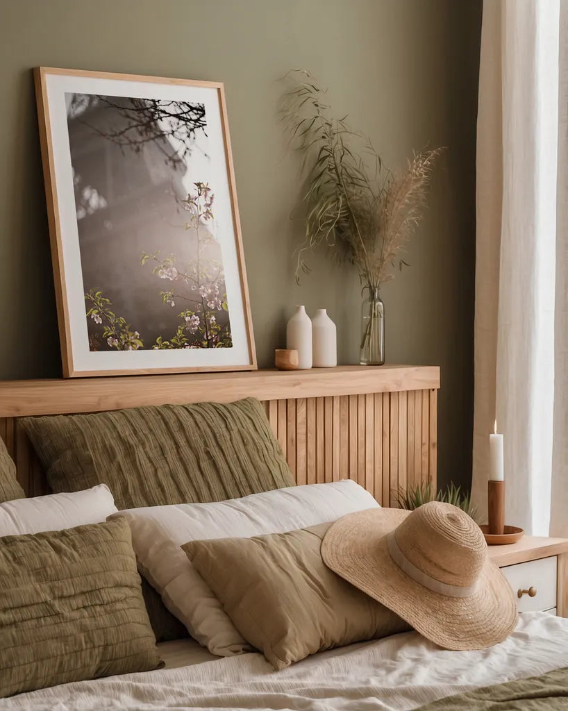 Eiffel Tower in Spring by Laura Marshall. shown as a paper print in a natural frame. Available as a archival giclee rolled canvas, fine art paper, or poster print. SKU 17909h.