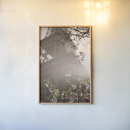 Eiffel Tower in Spring by Laura Marshall. shown as a paper print in a natural frame. Available as a archival giclee rolled canvas, fine art paper, or poster print. SKU 17909h.