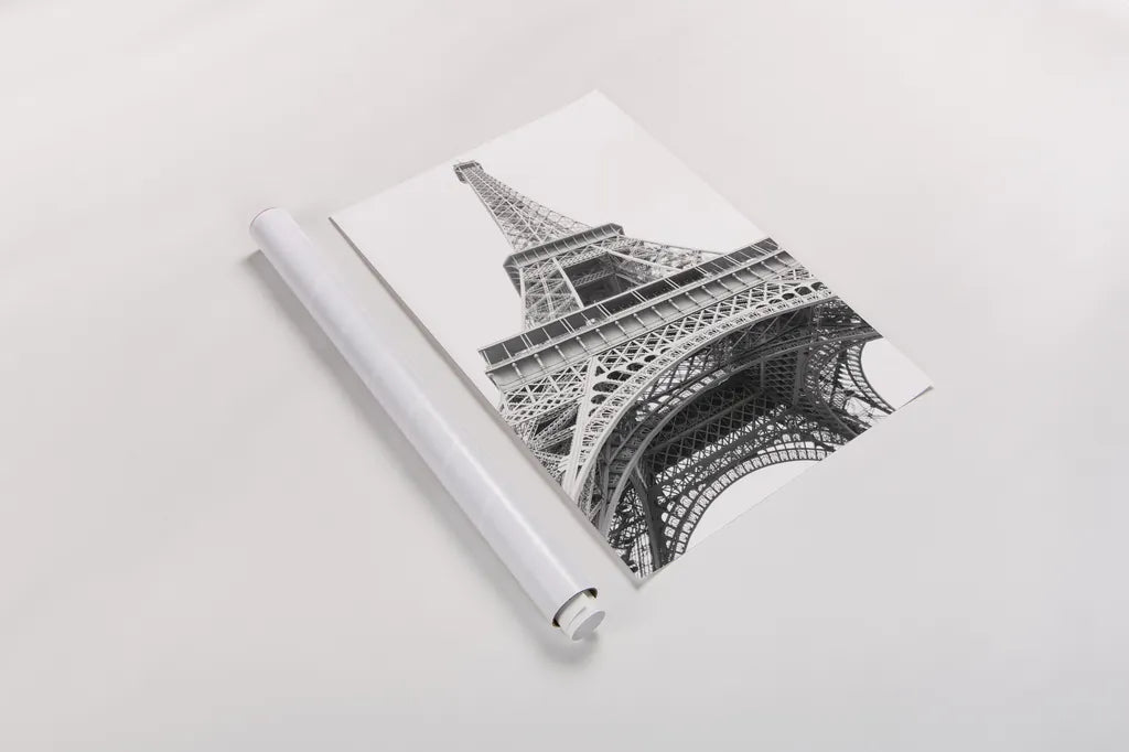 Eiffel up Close by Laura Marshall. shown as a rolled paper print. Available as archival giclee rolled canvas, fine art paper, or poster print. SKU 25888h.