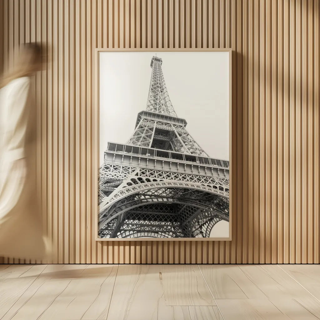 Eiffel up Close by Laura Marshall. shown as over sized large wall art. Available as an archival giclee rolled canvas, fine art paper, or poster print. SKU 25888h.