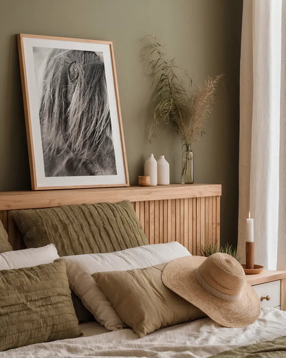 Elska I BW by Laura Marshall. shown as a paper print in a natural frame. Available as a archival giclee rolled canvas, fine art paper, or poster print. SKU 49815h.