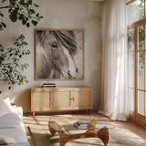 Elska III BW by Laura Marshall. Shown in a natural wood frame in a cozy modern living room. Available as an archival giclee rolled canvas, fine art paper, or poster print. SKU 49819a.