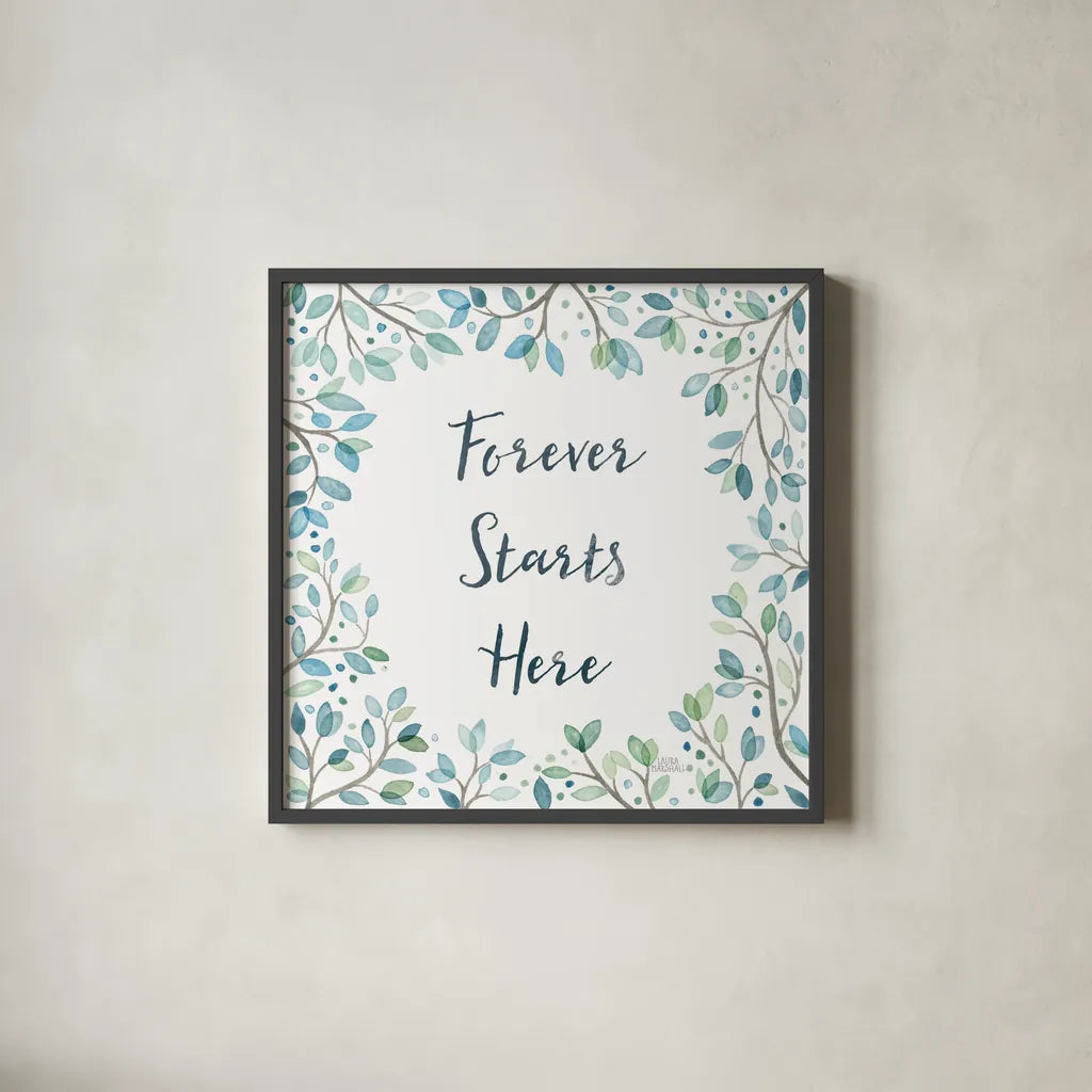 Enchanted Forest II Sq by Laura Marshall. Shown in a sleek black glass frame for a contemporary gallery look. Available as an archival giclee rolled canvas, fine art paper, or poster print. SKU 55624a.