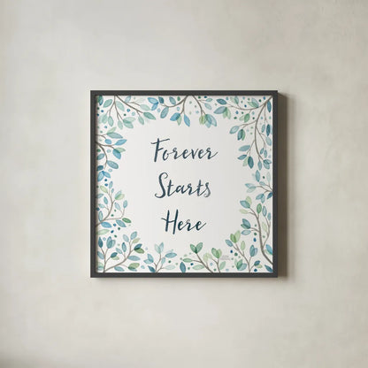 Enchanted Forest II Sq by Laura Marshall. Shown in a sleek black glass frame for a contemporary gallery look. Available as an archival giclee rolled canvas, fine art paper, or poster print. SKU 55624a.