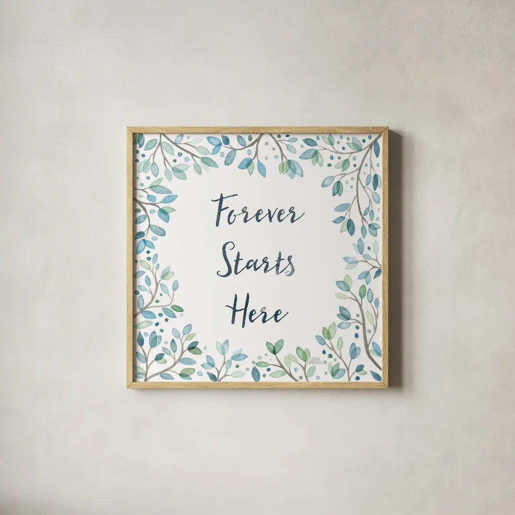 Enchanted Forest II Sq by Laura Marshall. Shown in a natural wood glass frame for a timeless modern aesthetic. Available as an archival giclee rolled canvas, fine art paper, or poster print. SKU 55624a.