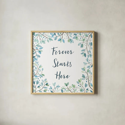 Enchanted Forest II Sq by Laura Marshall. Shown in a natural wood glass frame for a timeless modern aesthetic. Available as an archival giclee rolled canvas, fine art paper, or poster print. SKU 55624a.