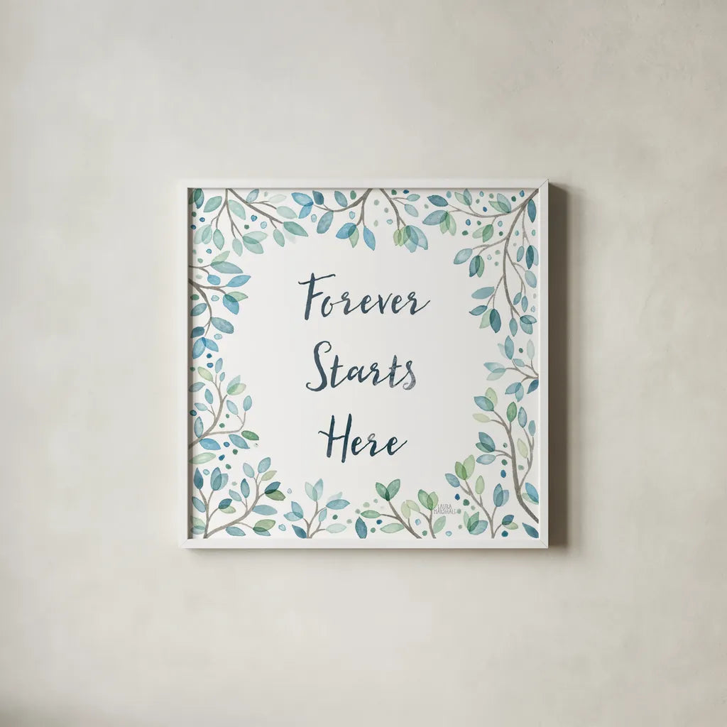 Enchanted Forest II Sq by Laura Marshall. Shown in a crisp white glass frame for a clean and minimalist style. Available as an archival giclee rolled canvas, fine art paper, or poster print. SKU 55624a.