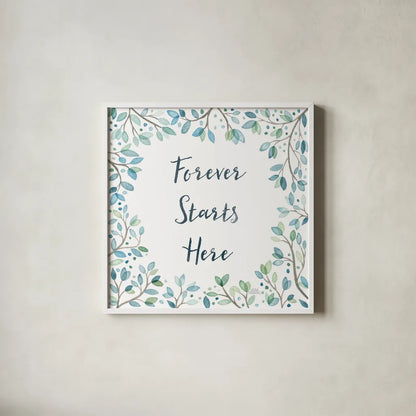 Enchanted Forest II Sq by Laura Marshall. Shown in a crisp white glass frame for a clean and minimalist style. Available as an archival giclee rolled canvas, fine art paper, or poster print. SKU 55624a.