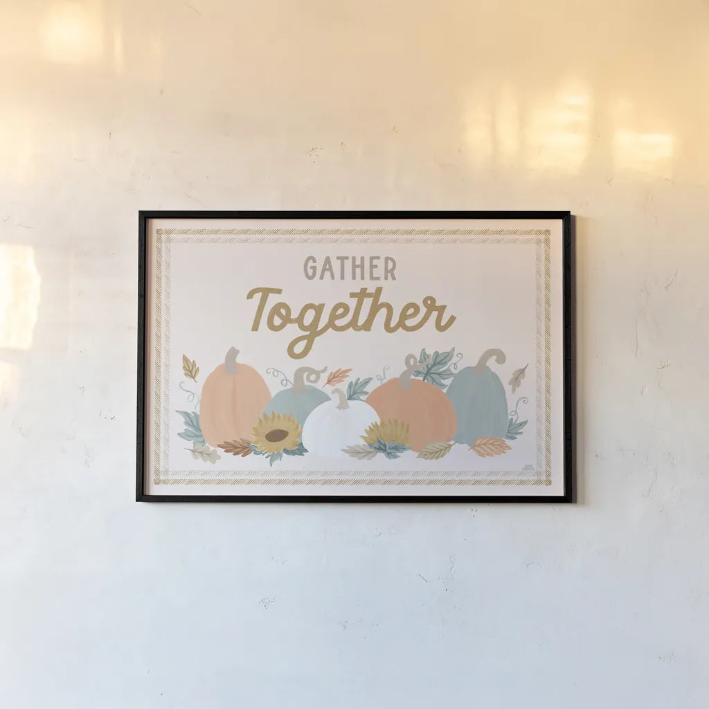 Festive Friendsgiving I by Laura Marshall. shown as a paper print in a black flame. Available as a archival giclee rolled canvas, fine art paper, or poster print. SKU 80539i.