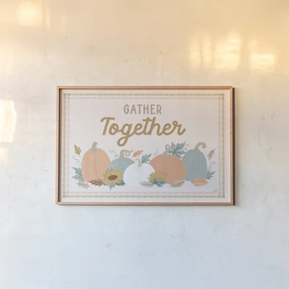 Festive Friendsgiving I by Laura Marshall. shown as a paper print in a natural frame. Available as a archival giclee rolled canvas, fine art paper, or poster print. SKU 80539i.