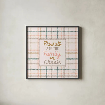 Festive Friendsgiving V by Laura Marshall. Shown in a sleek black glass frame for a contemporary gallery look. Available as an archival giclee rolled canvas, fine art paper, or poster print. SKU 80543a.