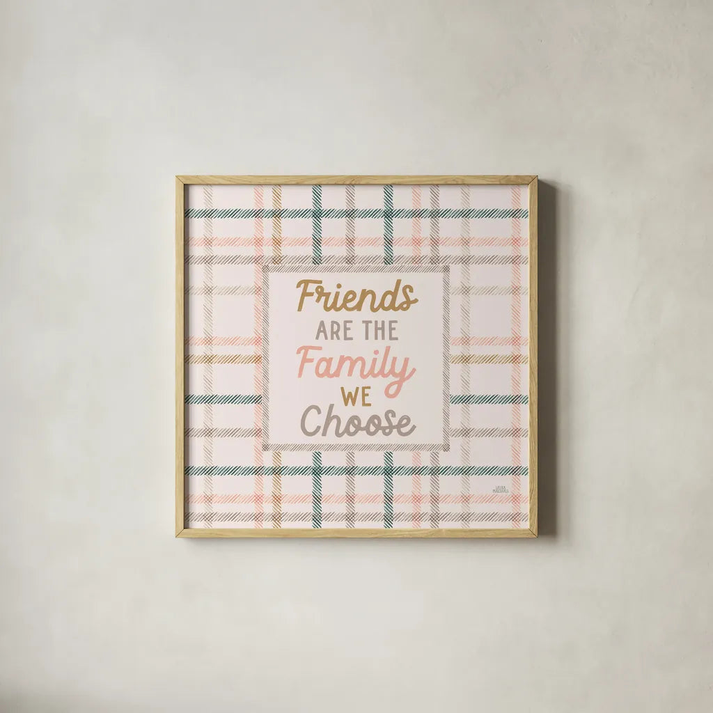 Festive Friendsgiving V by Laura Marshall. Shown in a natural wood glass frame for a timeless modern aesthetic. Available as an archival giclee rolled canvas, fine art paper, or poster print. SKU 80543a.