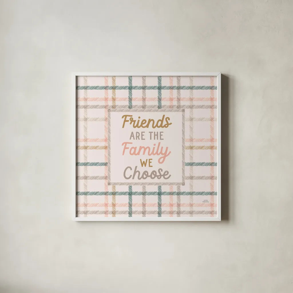 Festive Friendsgiving V by Laura Marshall. Shown in a crisp white glass frame for a clean and minimalist style. Available as an archival giclee rolled canvas, fine art paper, or poster print. SKU 80543a.