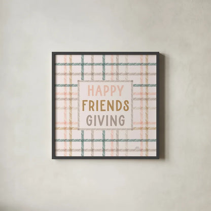 Festive Friendsgiving VI by Laura Marshall. Shown in a sleek black glass frame for a contemporary gallery look. Available as an archival giclee rolled canvas, fine art paper, or poster print. SKU 80544a.