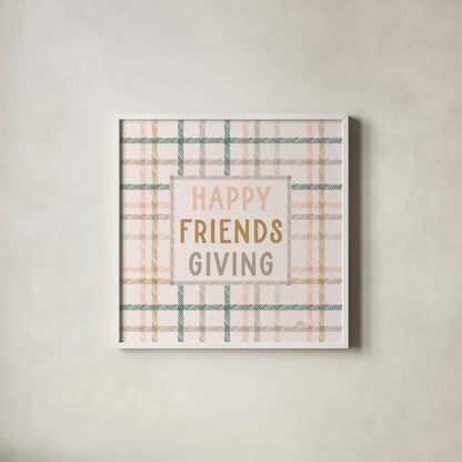 Festive Friendsgiving VI by Laura Marshall. Shown in a crisp white glass frame for a clean and minimalist style. Available as an archival giclee rolled canvas, fine art paper, or poster print. SKU 80544a.