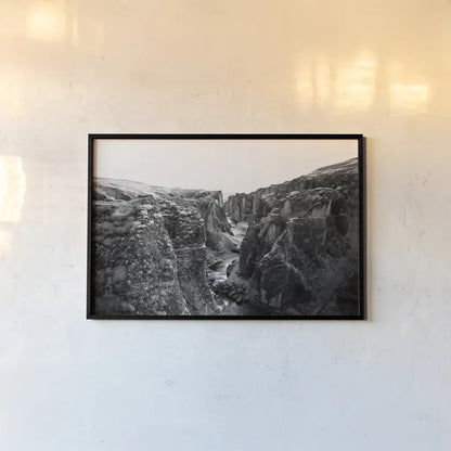 Fjadrargljufur by Laura Marshall. shown as a paper print in a black flame. Available as a archival giclee rolled canvas, fine art paper, or poster print. SKU 64393i.