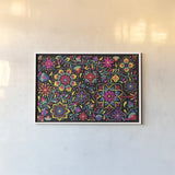 Floral Fiesta I by Laura Marshall. shown as a paper print in a white frame. Available as a archival giclee rolled canvas, fine art paper, or poster print. SKU 41498i.