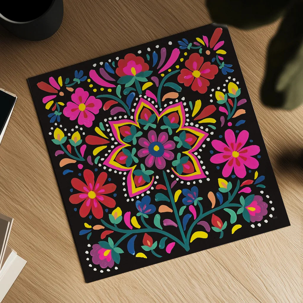 Floral Fiesta III by Laura Marshall. Shown as a detailed flat fine art print, highlighting archival giclee quality. Available as an archival giclee rolled canvas, fine art paper, or poster print. SKU 41500a.