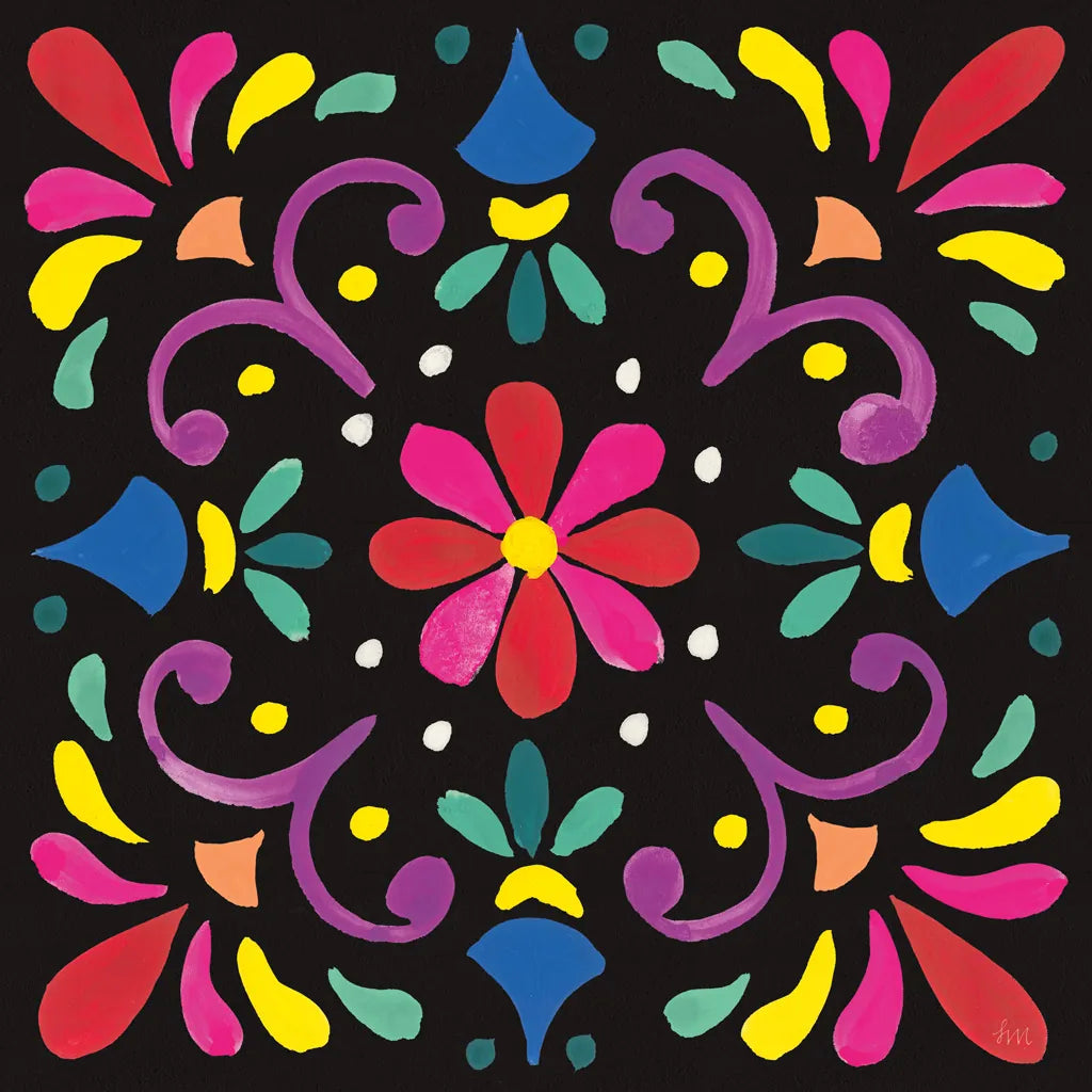 Floral Fiesta Tile III by Laura Marshall. SKU 41505a. Archival Giclee Fine art print for wall decor.
