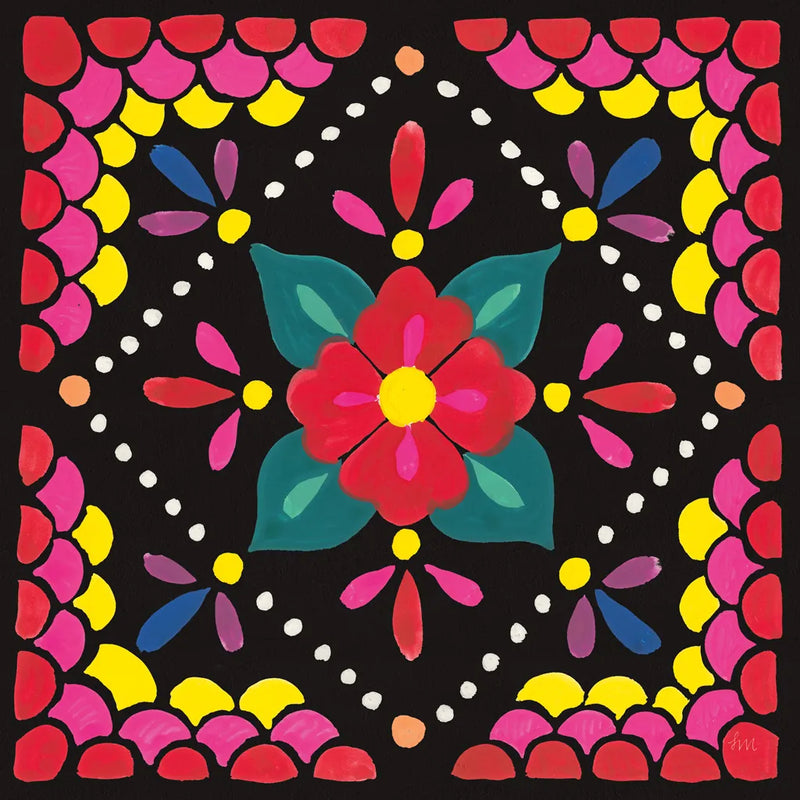 Floral Fiesta Tile IV by Laura Marshall. SKU 41506a. Archival Giclee Fine art print for wall decor.