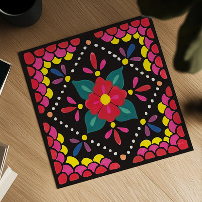 Floral Fiesta Tile IV by Laura Marshall. Shown as a detailed flat fine art print, highlighting archival giclee quality. Available as an archival giclee rolled canvas, fine art paper, or poster print. SKU 41506a.
