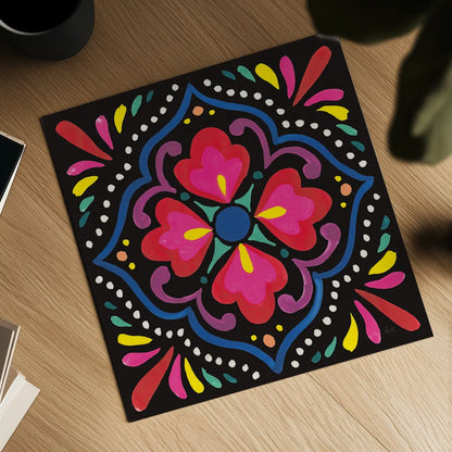 Floral Fiesta Tile V by Laura Marshall. Shown as a detailed flat fine art print, highlighting archival giclee quality. Available as an archival giclee rolled canvas, fine art paper, or poster print. SKU 41507a.